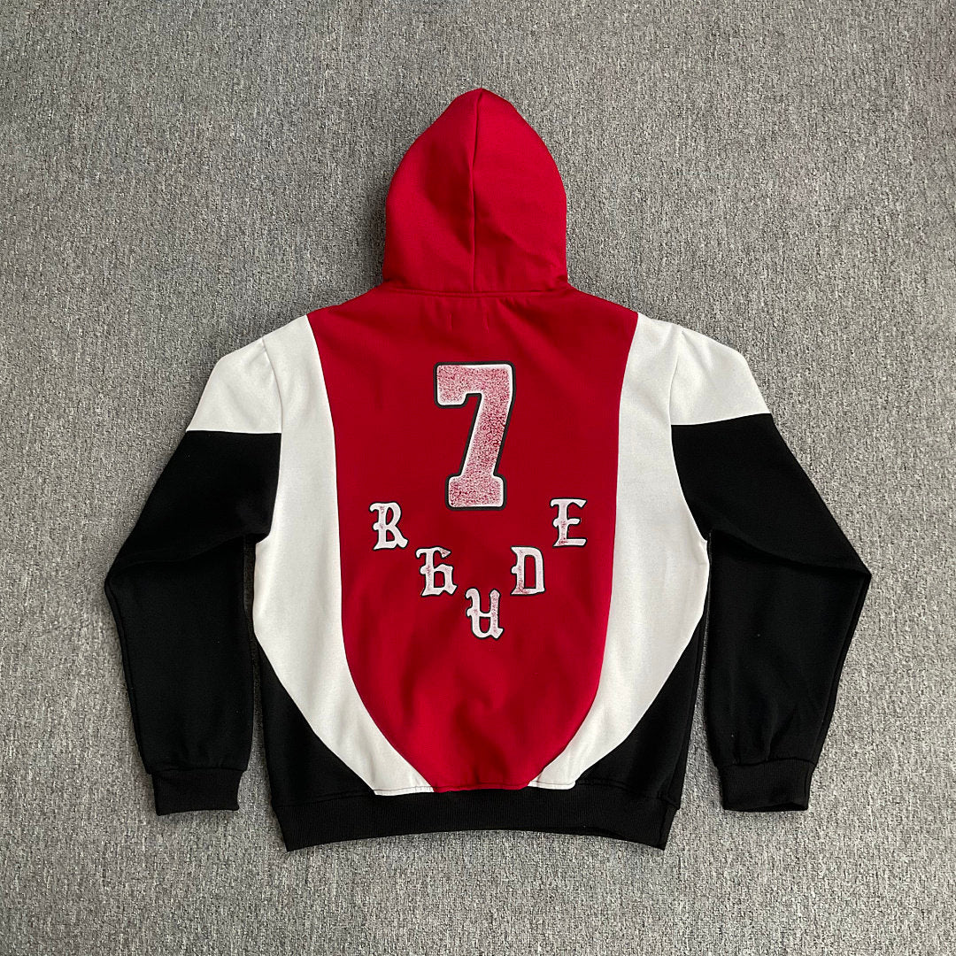 Rhude Basketball Red Black Color Block Hoodie