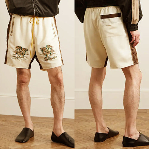 Rhude Cream Embroidered Nylon Shorts