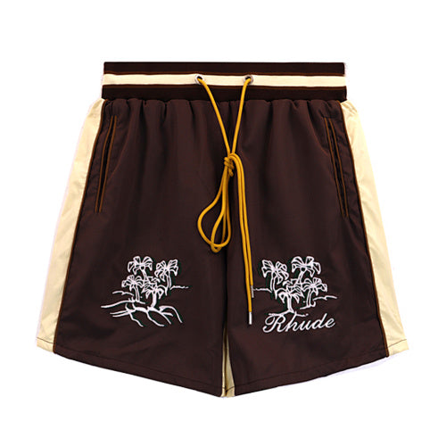 Rhude Dark Brown Embroidered Nylon Shorts