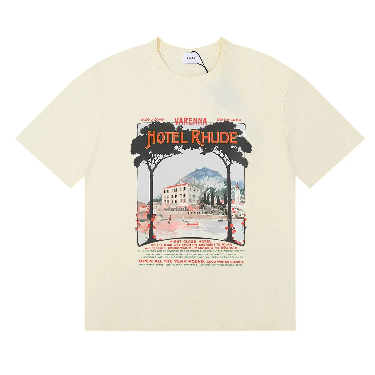 Rhude Hotel Rhude Mediterranean Scenic Print Cream Oversized T‑Shirt
