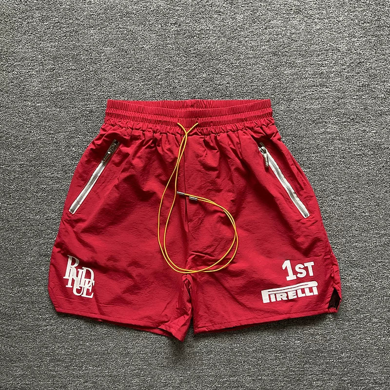 Rhude Red Nylon Racing Graphic Shorts