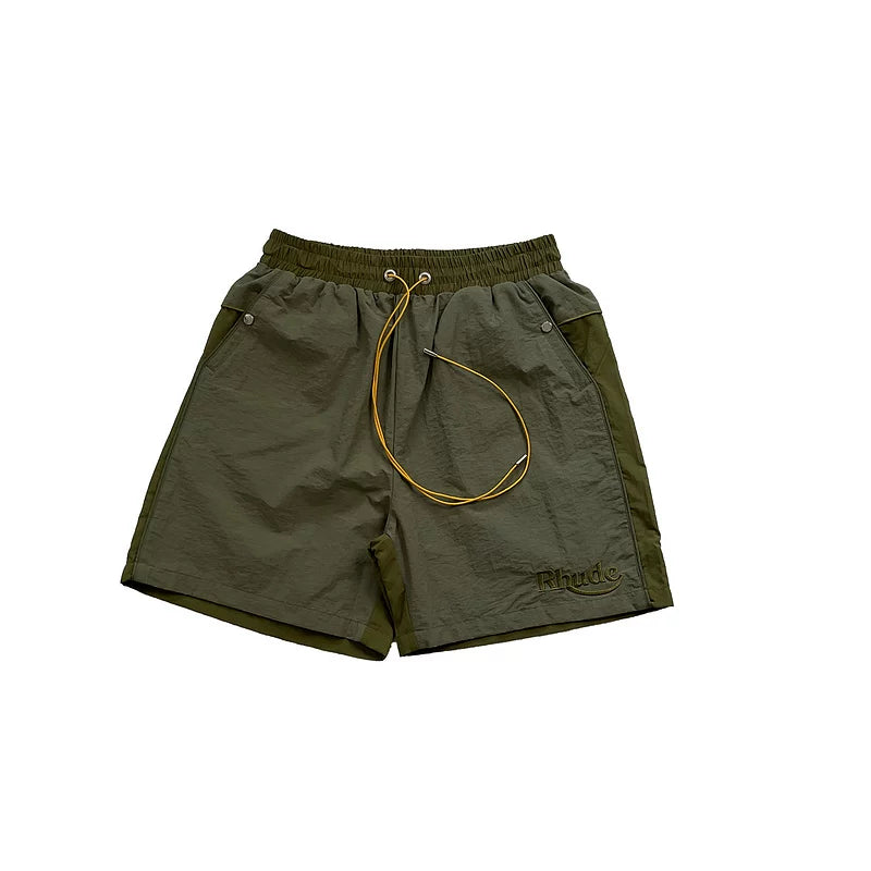 Rhude Olive Color Block Nylon Shorts