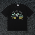 Rhude Beach Bum Palm Beach Retro Varsity Black Oversized T‑Shirt