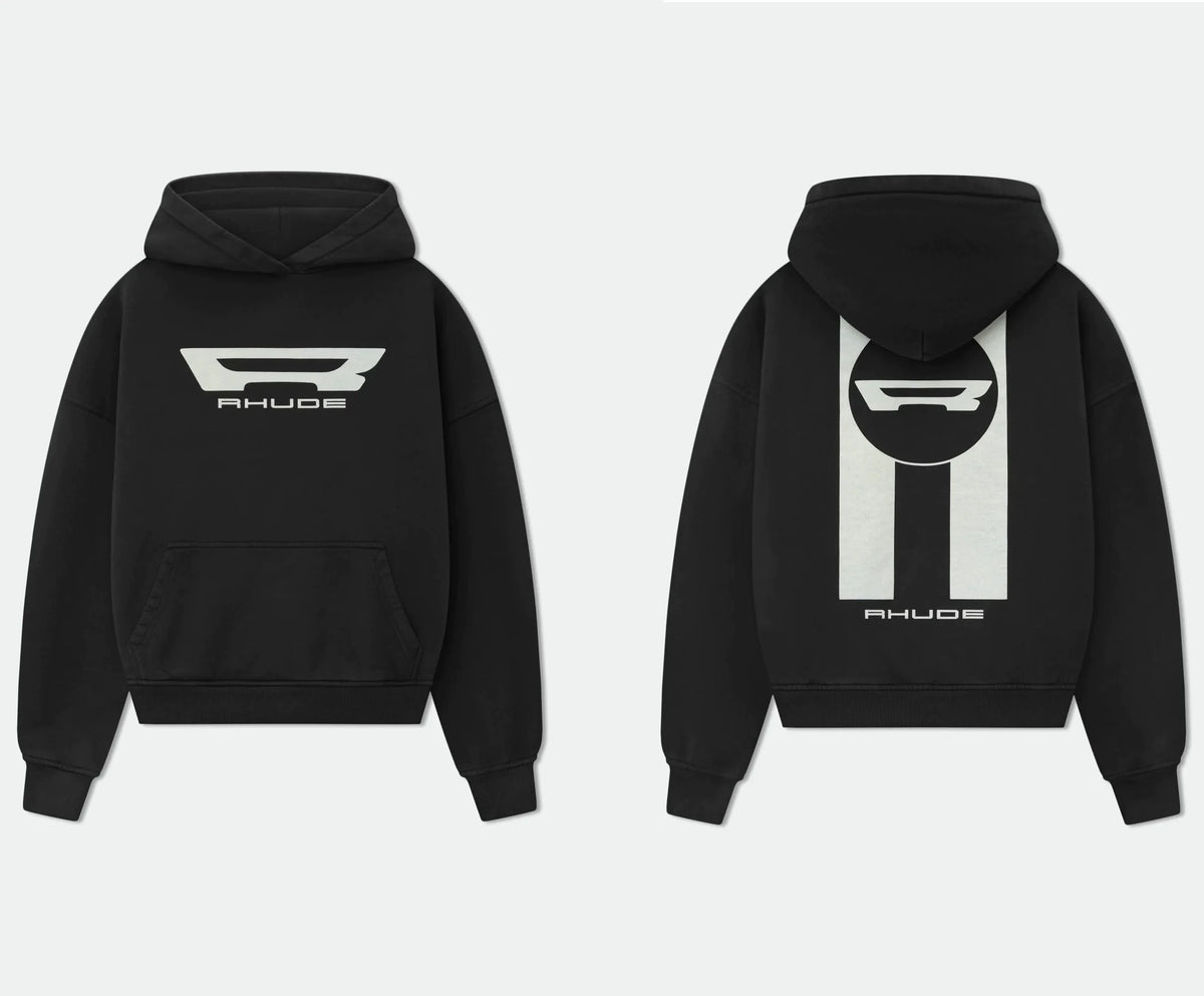 RHUDE Racing R Logo Pullover Hoodie Black