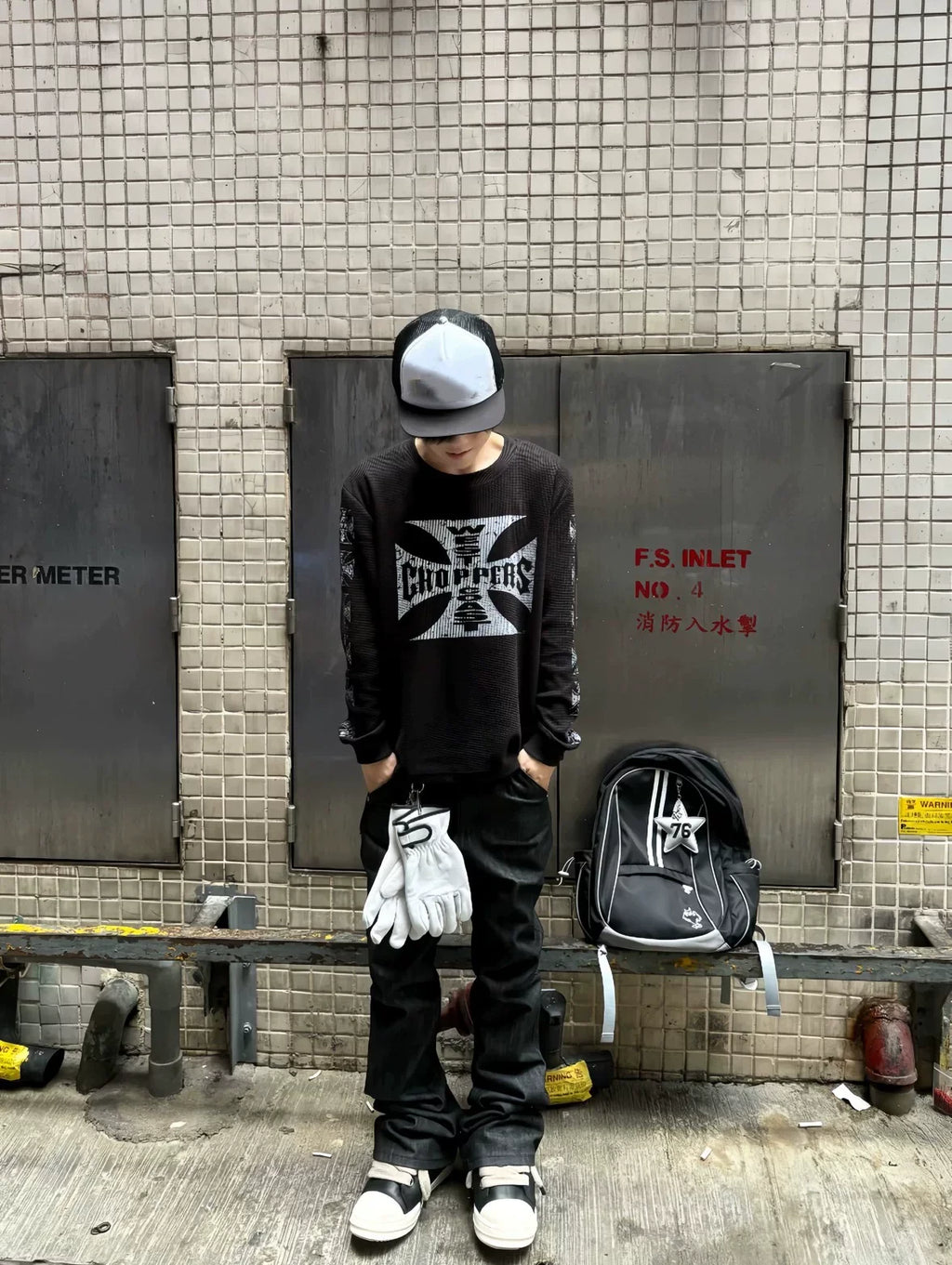 West Coast Choppers Cross Print ERD Stylist Same Style Waffle Sanskrit Long Sleeve