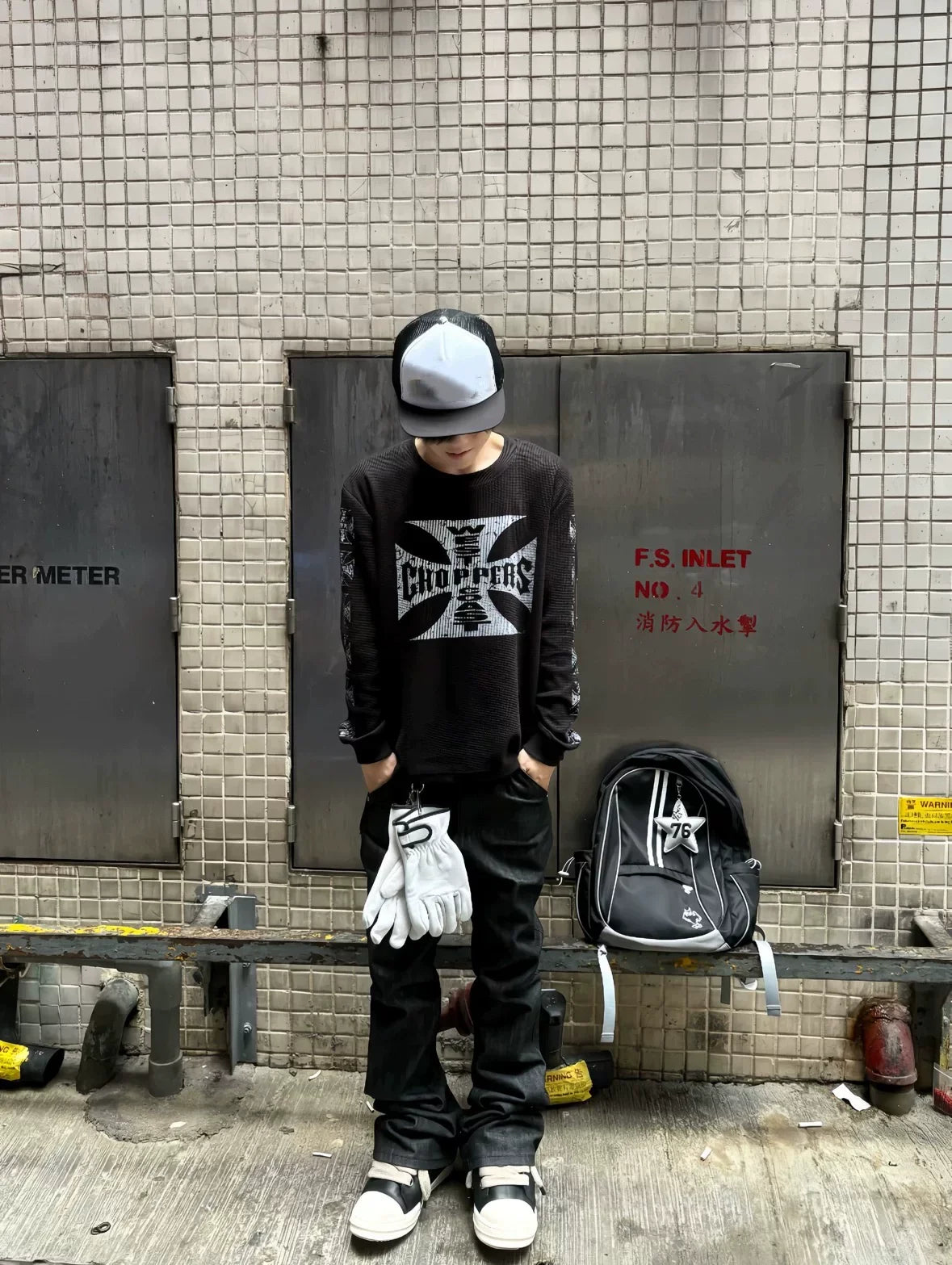 West Coast Choppers Cross Print ERD Stylist Same Style Waffle Sanskrit Long Sleeve