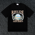 Rhude Saint Barts Paradise Laurel Crest Black Oversized T‑Shirt