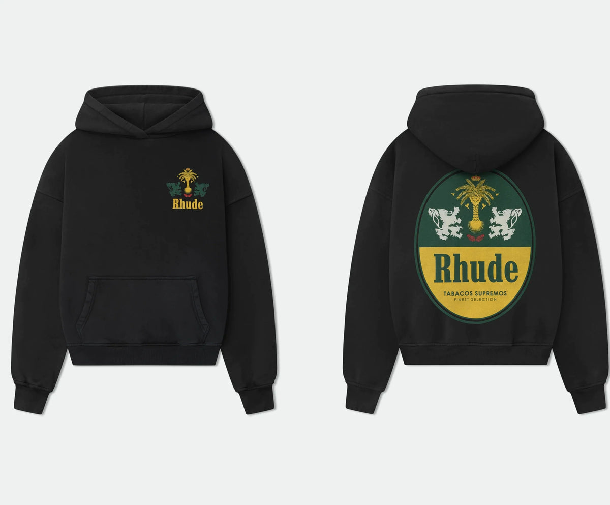 RHUDE Palm Crest Circular Back Logo Hoodie Black