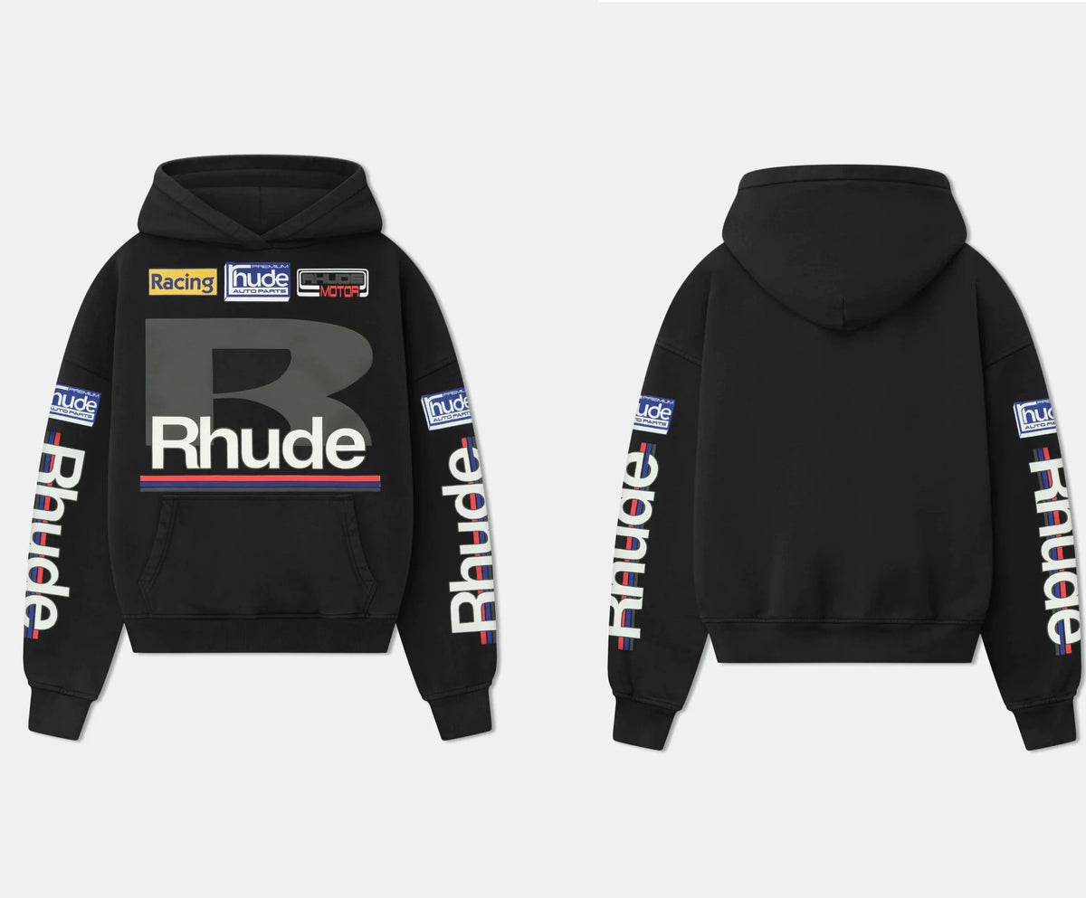 RHUDE Multi-Sponsor Racing Hoodie Black
