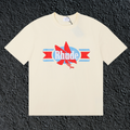 Rhude Red Maple Leaf Retro Ribbon Badge Cream Oversized T‑Shirt