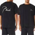 Rhude Cursive Script Dual‑Sided Oversized T‑Shirt Black