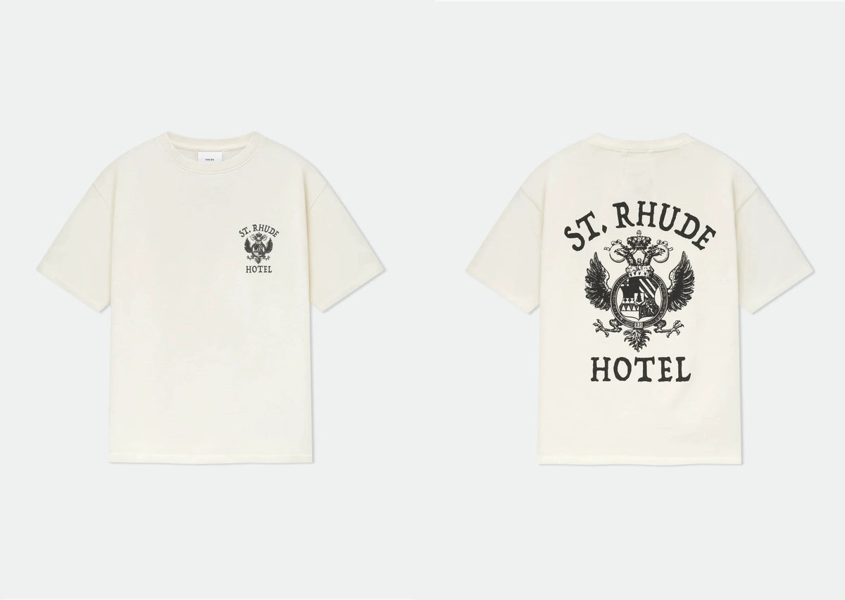 Rhude St. Rhude Hotel Eagle Crest Dual‑Sided Oversized T‑Shirt Off‑White
