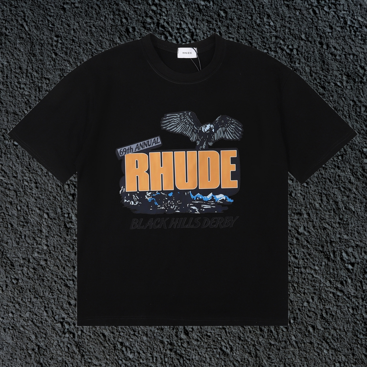 Rhude Black Hills Derby Eagle Mountain Black Oversized T‑Shirt