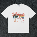 Rhude Cannes Tropical Beach Scene Script White Oversized T‑Shirt