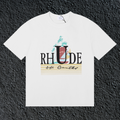 Rhude St Barts Palm Retro Striped Logo White Oversized T‑Shirt