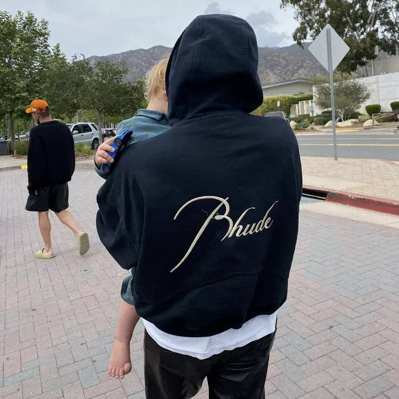 RHUDE Cursive Script Back Logo Pullover Hoodie Black
