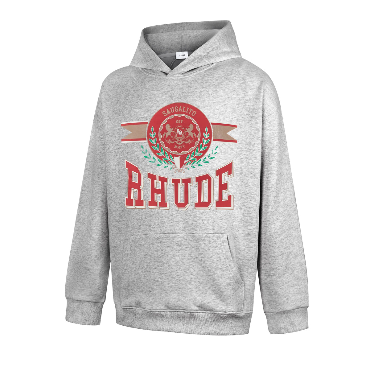 RHUDE Crest Badge Ribbon Graphic Hoodie Light Heather Grey