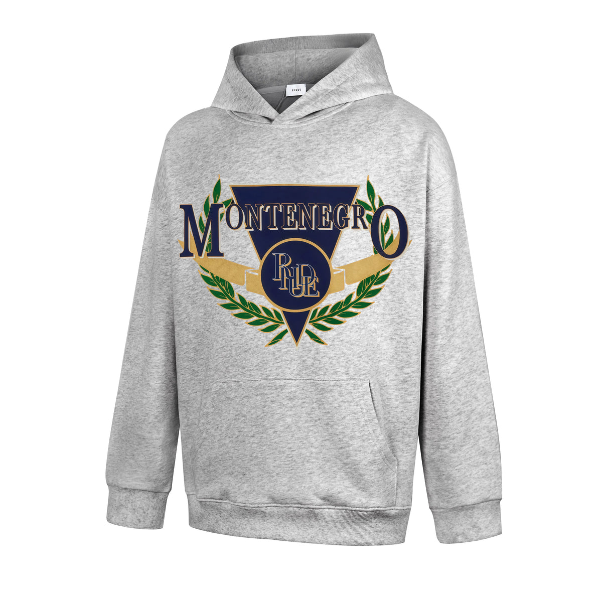 RHUDE Montenegro Laurel Crest Graphic Hoodie Light Heather Grey