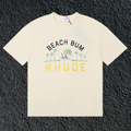 Rhude Beach Bum Palm Beach Retro Varsity Cream Oversized T‑Shirt