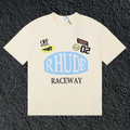 Rhude Raceway Multi‑Patch Racing Badge Cream Oversized T‑Shirt