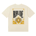 Rhude Golden Crest Ornate Frame Back Print Cream Oversized T‑Shirt