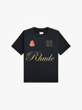 Rhude Gold Script Badge 02 Oversized T‑Shirt Black