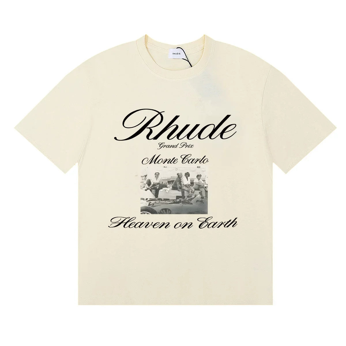 Rhude Monte Carlo Heaven On Earth Vintage Photo Print Cream Oversized T‑Shirt
