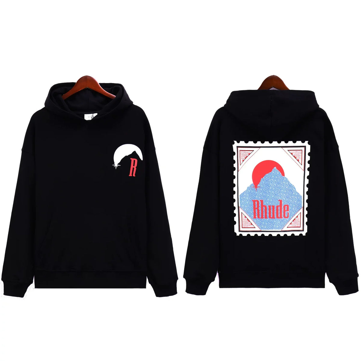 RHUDE Moon Chest Stamp Back Graphic Hoodie Black