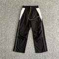 Rhude Knee Pleated Color‑Block Wide Leg Nylon Track Pants Black