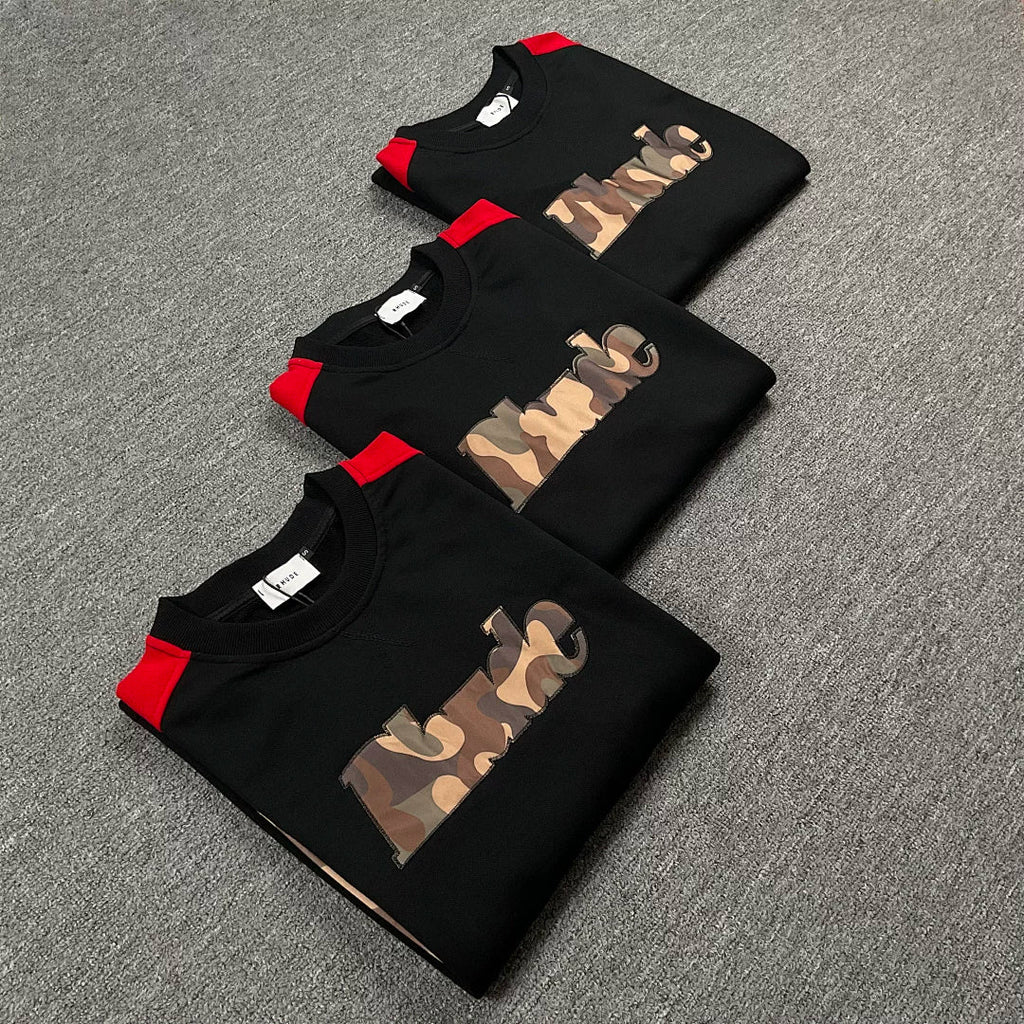 Rhude Camo Patch Logo Raglan Long Sleeve Tee Black Red