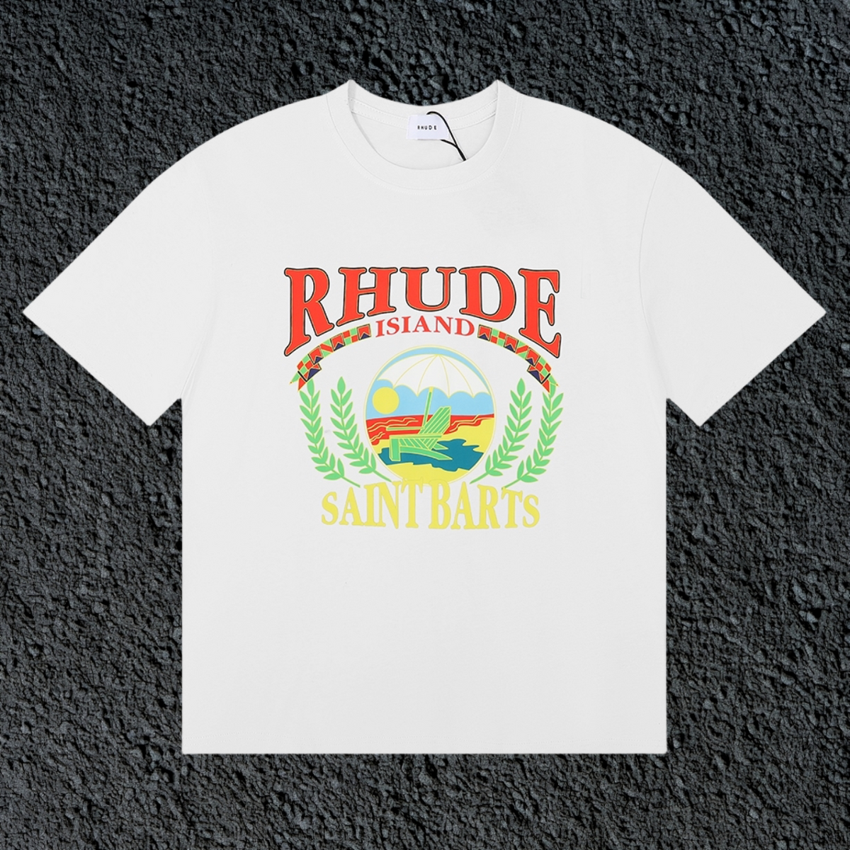 Rhude Saint Barts Island Wreath Badge White Oversized T‑Shirt