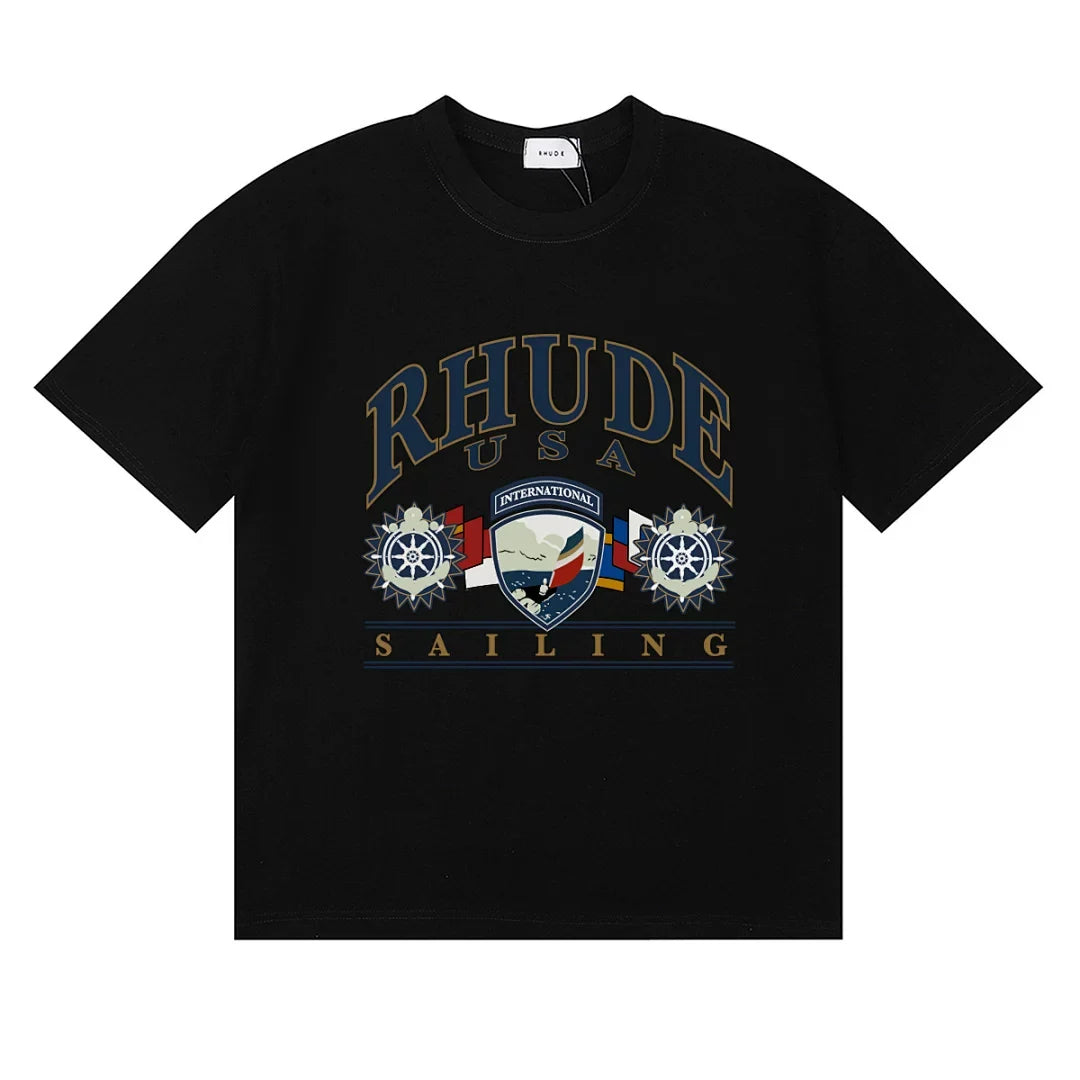Rhude USA Sailing Crest Graphic Oversized Short Sleeve T‑Shirt