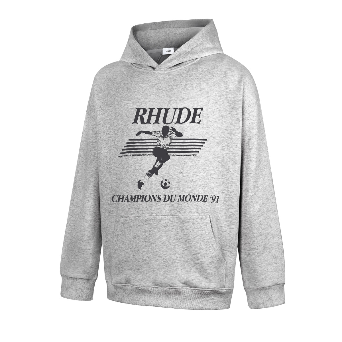 RHUDE Champions Du Monde 91 Soccer Graphic Hoodie Light Heather Grey