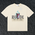 Rhude St Barts Palm Retro Striped Logo Cream Oversized T‑Shirt