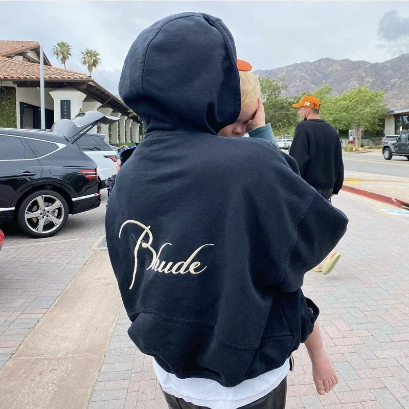 RHUDE Cursive Script Back Logo Pullover Hoodie Black