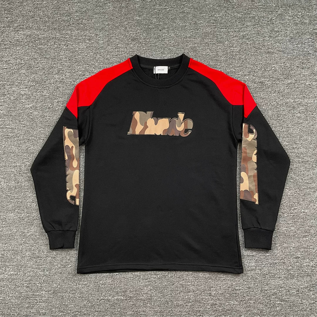 Rhude Camo Patch Logo Raglan Long Sleeve Tee Black Red