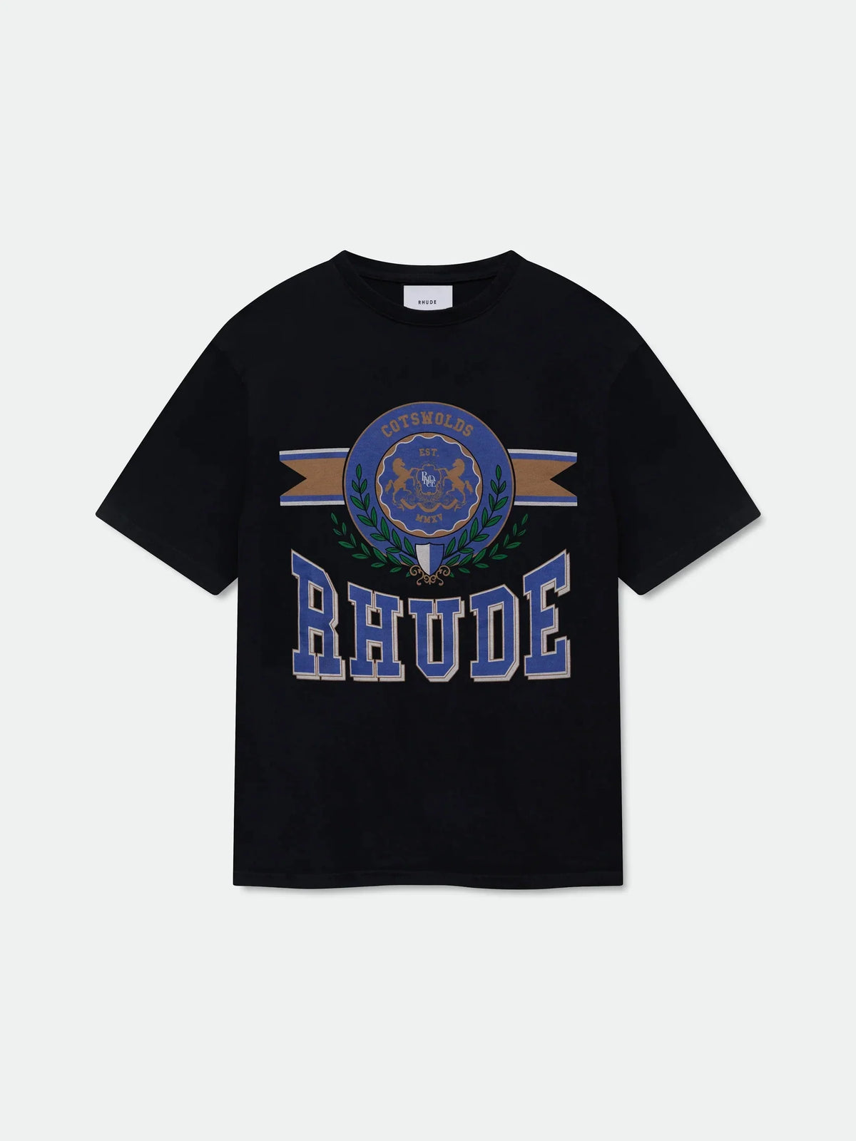 Rhude Varsity Laurel Crest Badge Oversized T‑Shirt Black