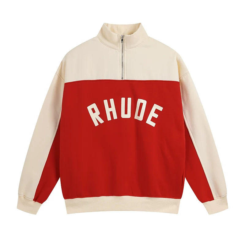 Rhude Color Block Quarter Zip Arch Logo Sweatshirt Red