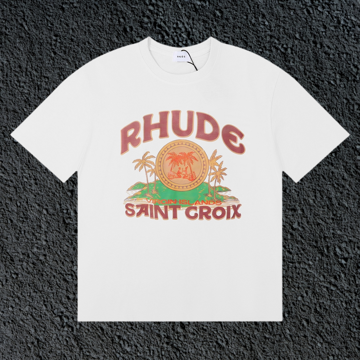 Rhude Saint Croix Palm Island Vintage White Oversized T‑Shirt