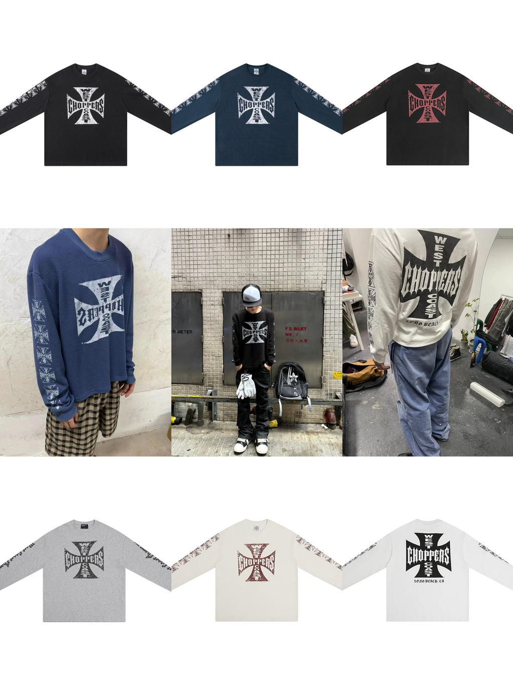 West Coast Choppers Cross Print ERD Stylist Same Style Waffle Sanskrit Long Sleeve