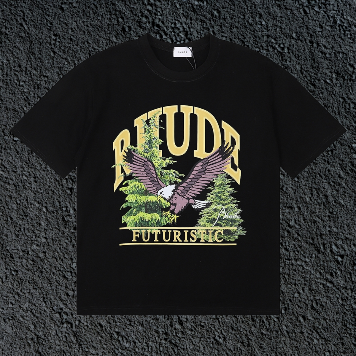 Rhude Futuristic Eagle Forest Vintage Black Oversized T‑Shirt