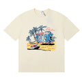 Rhude Tropical Beach Hut Palm Tree Retro Cream Oversized T‑Shirt
