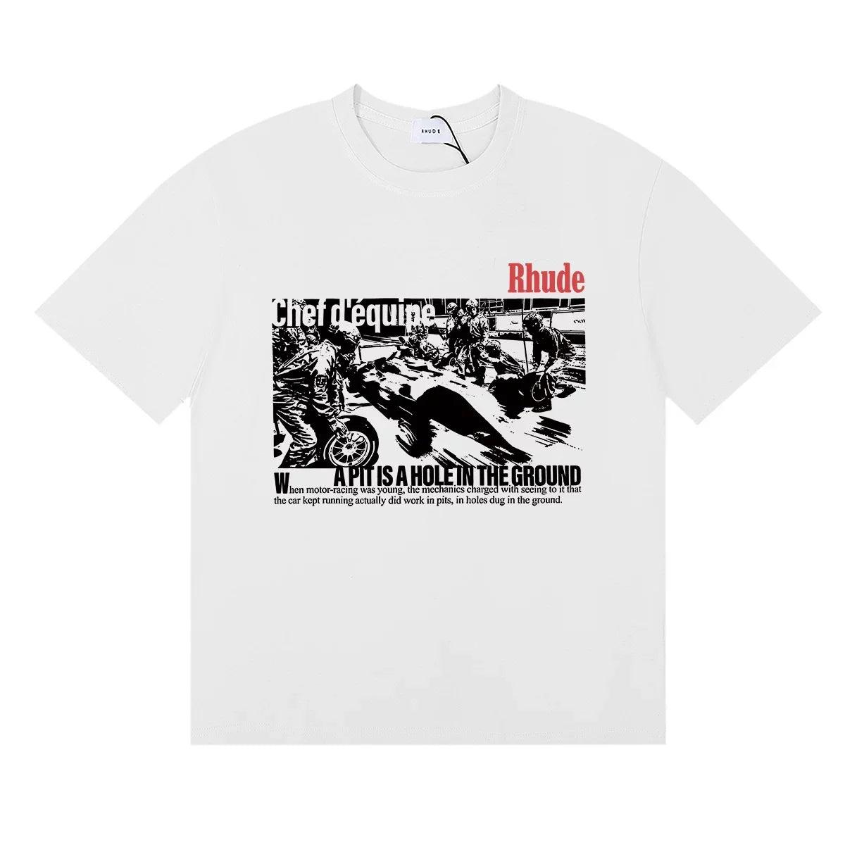 Rhude Black‑White Comic Motif Red Logo White Oversized T‑Shirt