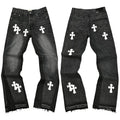 Gallery Dept. White Cross Patch Contrast Side Panel Washed Black Denim Jeans