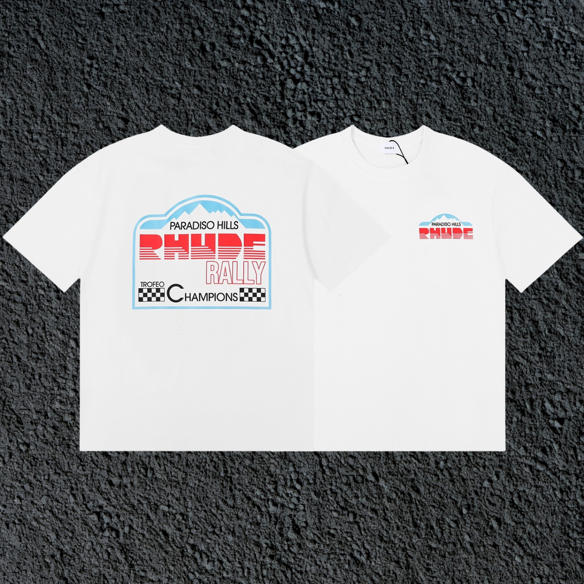 Rhude Paradiso Hills Rally Racing Dual Sided White Oversized T‑Shirt