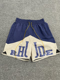 Rhude Navy Cream Color Block Nylon Shorts