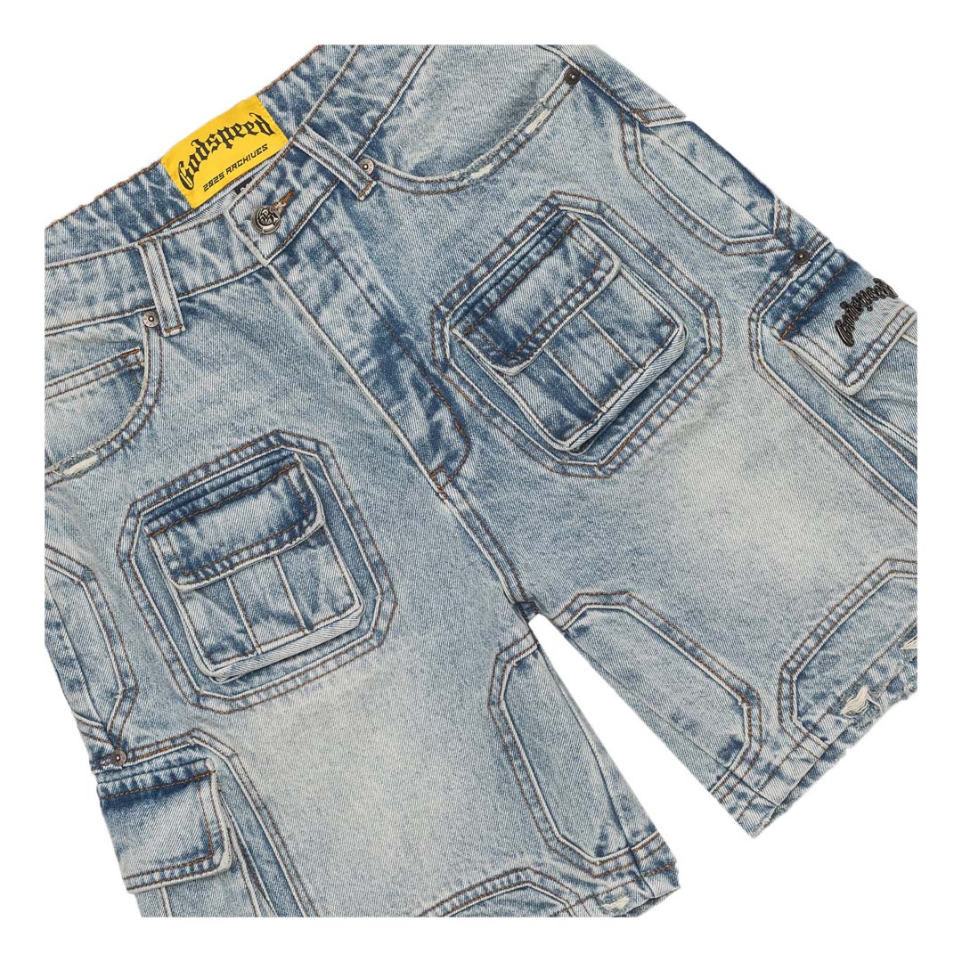 Godspeed Octagon Cargo Denim Shorts Blue
