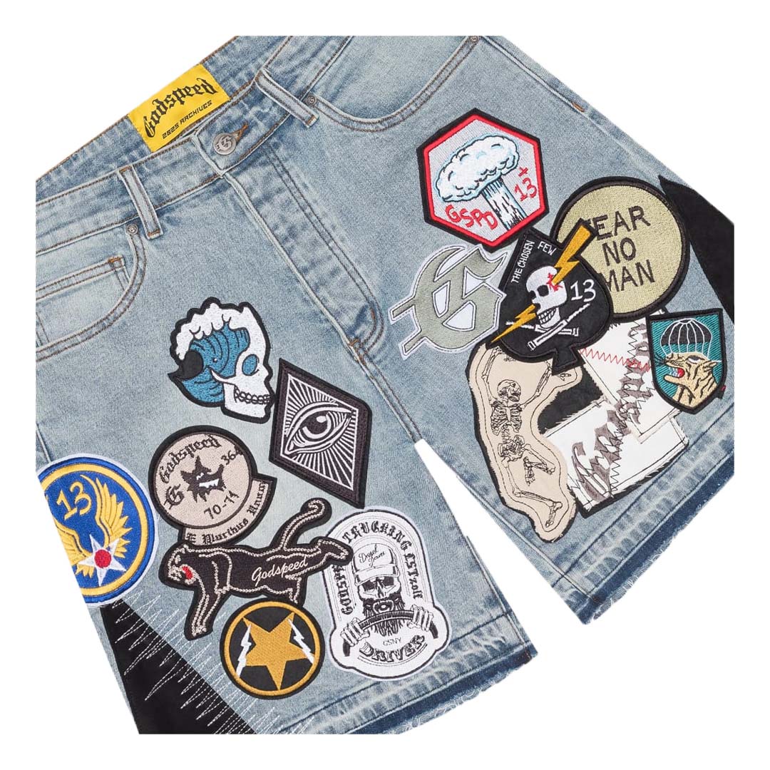 Godspeed Patchwork Denim Shorts V2 Blue